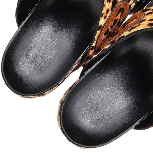 Louis Vuitton Bom Dia Flat Slide Sandal Monogram Leopard Gold Size 37 US 7 - Picture 11 of 15